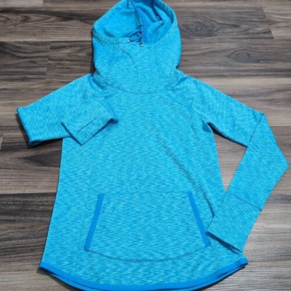 Athleta Funnel Neck Sentry Sweatshirt Thumbholes Hoodie Women's XXS Stretch Blue